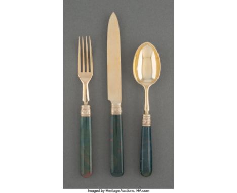 A Thirty-Six-Piece Carrington &amp; Co. Gilt Silver and Agate Dessert Service for Twelve, London, 1912Marks: C&amp;co., r, (l