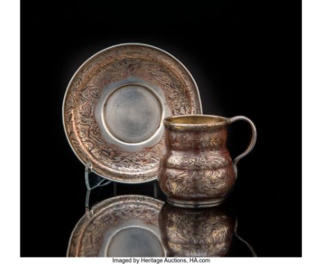 A Rare Tiffany &amp; Co.&nbsp;Mokume&nbsp;and Partial Gilt Silver Demitasse Cup and Saucer from the Collection of Mary Jane M