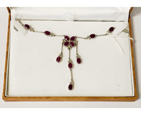 14CT WHITE GOLD RUBY &amp; DIAMOND NECKLACE WITH CERTIFICATE