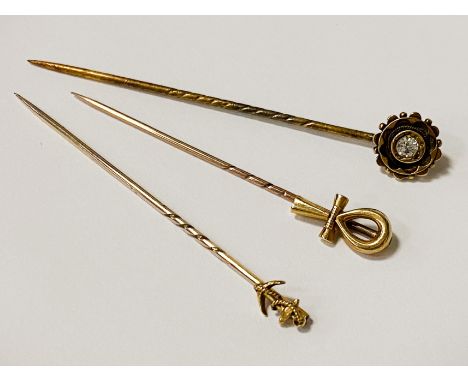 9CT GOLD &amp; 15CT GOLD TIE PINS (3) SOME DIAMOND