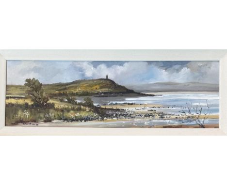 Alan....?, Dorset Beach seascape scene, oil on board, signed bottom left in a glazed mounted wooden frame. (18cmx57cm)