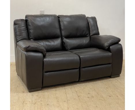 A contemporary leather upholstered two seat electric reclining sofa (untested) H104cm, W180cm, D92cm