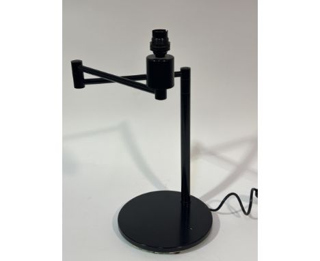 A modern black enamel finish column swing action reading bedside lamp on circular base, (H x 42 cm)