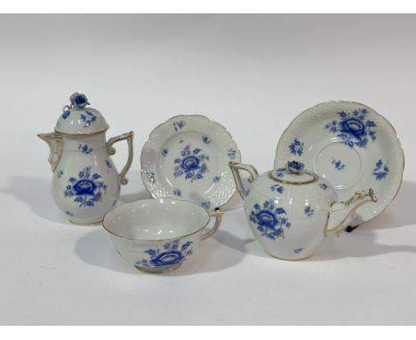 A Hungarian Herend Porcelain five piece morning tea service comprising tea cup, saucer, side plate, tea pot and milk jug with