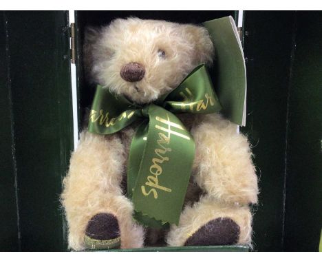 HARRODS MERRYTHOUGHT MILLENIUM TEDDY BEAR, CHARLIE BEAR NAMED CAMERON the Harrods bear in presentation box22cm high