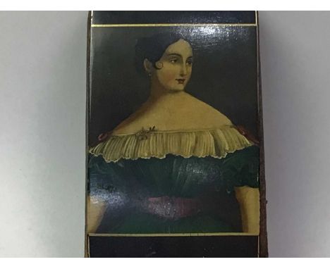VICTORIAN GLASSES CASE, ALONG WITH A  BOOK  the case decorated with a portrait of a female, the book - A Humourous Tale of Ol
