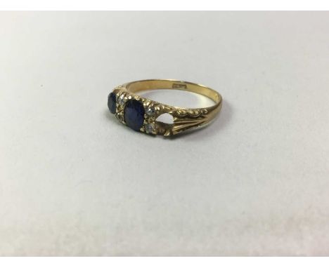 PARTIAL SAPPHIRE AND DIAMOND RING, unmarked, size RQty: 4g