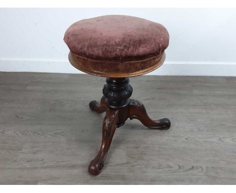 VICTORIAN PIANO STOOL, with revolving seat on tripod baseThe stool only revolves.