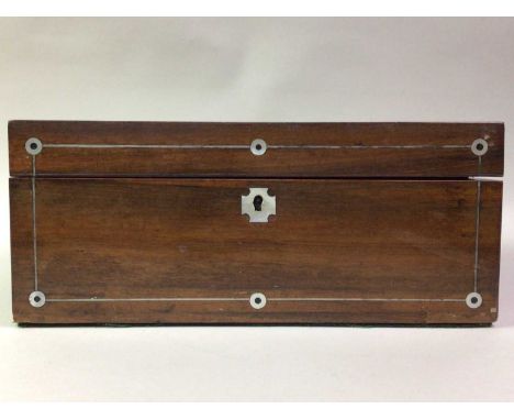 VICTORIAN ROSEWOOD CASKET, AND OTHER ITEMS the casket inlaid with mother of pearl and with fitted interior, along with two la