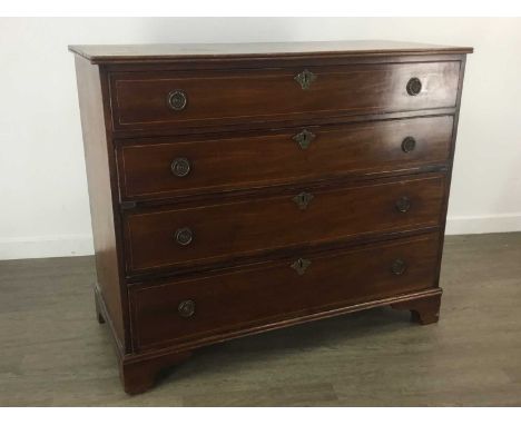 MAHOGANY CHEST OF FOUR LONG DRAWERS, 19TH CENTURY  on bracket feet96cm high, 115cm wideWater damage and surface scratches to 