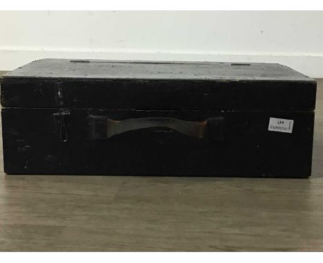 VINTAGE TOOLBOX, ALONG WITH OTHER ITEMS  including various tools, print of Dunalstar Locomotive and two metal plaques