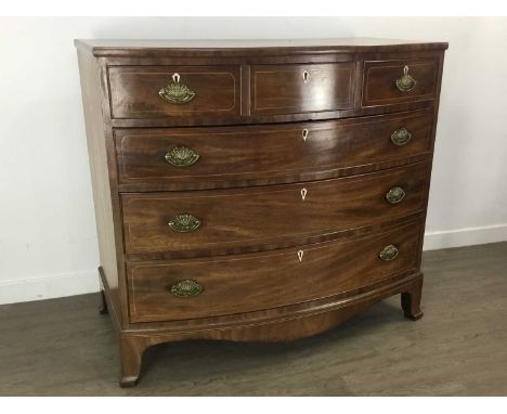 MAHOGANY BOW FRONTED CHEST OF DRAWERS,  with ivory key escutcheons and box wood inlayThis lot contains elephant ivory materia