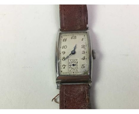 ART DECO MANUAL WIND WRIST WATCH, the rectangular dial with Arabic hour markers, outer seconds track and subsidiary dial, on 