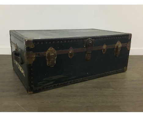 VICTOR LUGGAGE, metal bound travel trunk92cm wide