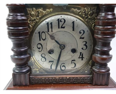 TROOP OF THREE ELEPHANTS, MANTEL CLOCK   in stained woodThis lot contains elephant ivory material. Several countries, includi