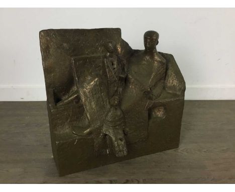MODERN SCULPTED PANEL depicting a mother and children45cm x 47cm