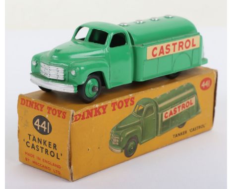 Dinky Toys 441 Studebaker Tanker ‘Castrol’ green body/wheel hubs ‘Castrol transfer red lettering on white background, in near