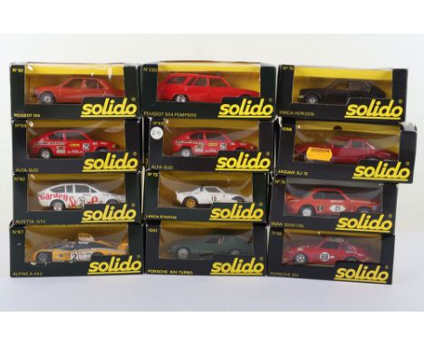 Twelve Solido Boxed Models, No 23 D Peugeot 504 Pompiers, No 68 Porsche 934,2 x No 69 Alfa Sud,No 73 Lancia Stratos,  No 75 B