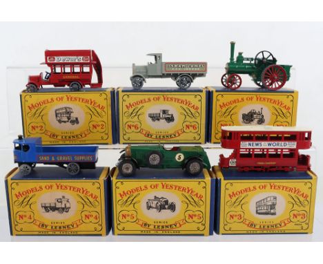 Six Boxed Matchbox Models of Yesteryear early 1st issues, Y1 Allchin Traction Engine, gold boiler, Y2 B Type London Bus, wind