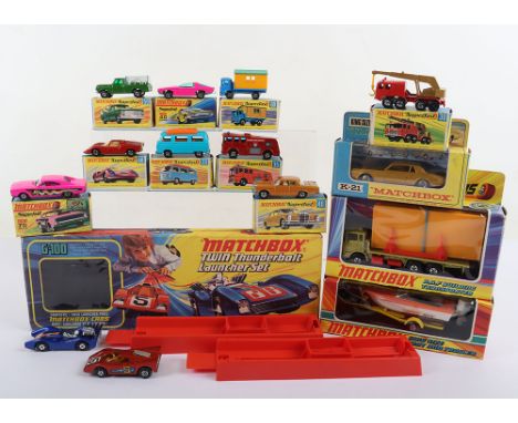 Quantity of Matchbox Superfast and Superkings Models, including: Matchbox Twin Thunderbolt Launcher Set, MB-7 B6 Hairy Hustle