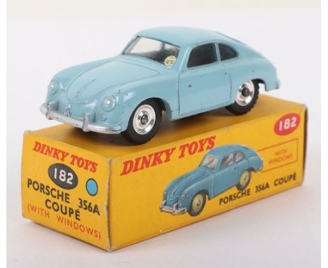 Scarce Dinky Toys 182 Porsche 356A Coupe pale blue body, Spun wheel hubs, in very good original condition, some light play we