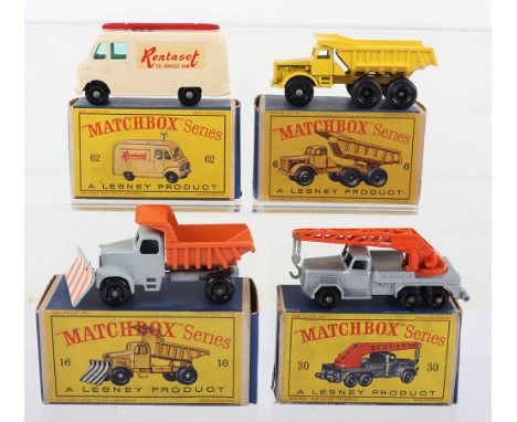 Four Boxed Matchbox Lesney Regular Wheels Models, 6c Euclid Quarry Truck, yellow body, solid rear black plastic wheels, with 