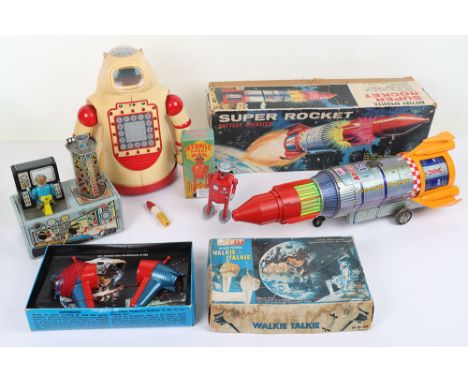 KY (Japan) “Super Rocket”  Apollo 15, lithographed tinplate/red/orange plastic battery operated in working condition, battery