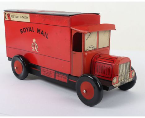 Chad Valley 1032 clockwork Royal Mail van, Royal Mail and GR VI crest to side and Post Early in the Day, 25.5cm long, working