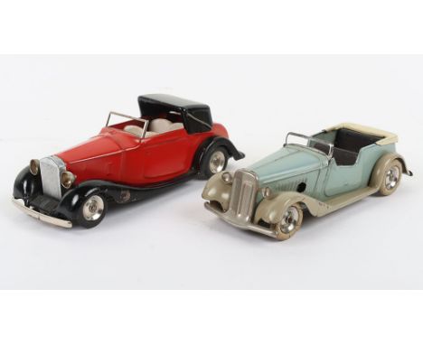 Tri-ang Minic Tinplate Clockwork 42M Rolls Royce Sedanca, red body, black chassis/rear hood, off white interior, chrome hubs 