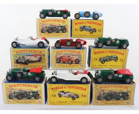Matchbox Models of Yesteryear, including Y6 Type 35 Bugatti, red body, black seat/base, white dashboard, Y6 Type 35 Bugatti, 