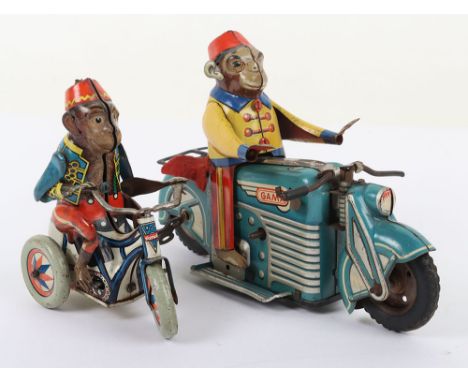 Gama 125 (US-Zone Germany) Acrobatic Monkey on Motorcycle, lithographed tinplate motorcycle/monkey, working clockwork mechani