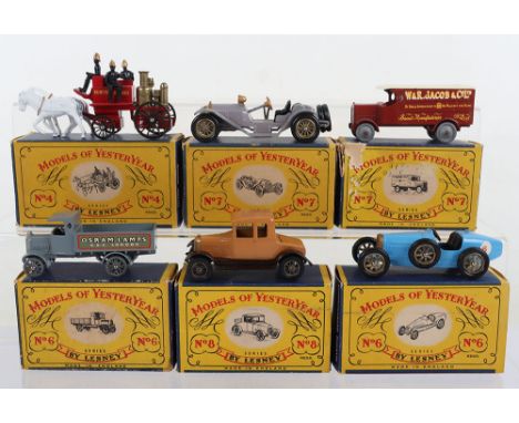 Six Boxed Matchbox Models of Yesteryear early issues, Y4 Shand Mason Horsed Drawn Fire Engine Kent Fire brigade, Y6 AEC Type 