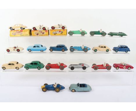 A Quantity of Playworn Dinky Toys Cars, including: boxed 108 M.G. Midget Sports, 109 Austin Healey Sport, 195 Jaguar 3.4 salo