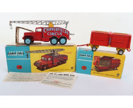 Vintage Corgi Major Toy 1121 Chipperfields Circus Crane Truck, red/blue body, silver painted jib, in near mint original condi