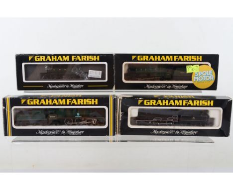 Four Graham Farish N gauge locomotives, 371-905 57XX 0-6-0 Pannier tank engine, 1515 Pacific class 4-6-2 Battle of Britain 60