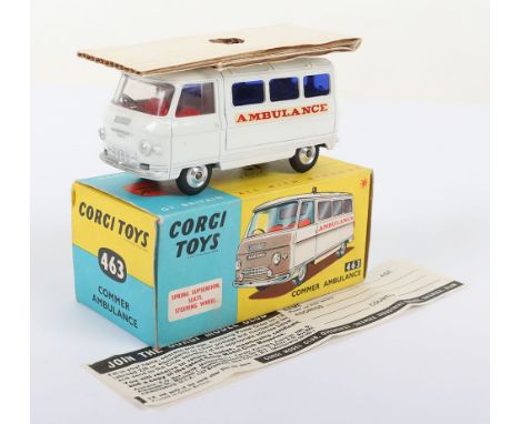 Vintage Corgi Toys 463 Commer Ambulance, white body, red interior, shaped spun wheels, in near mint original condition, with 