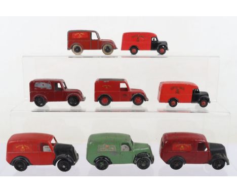 Five Charbens Royal Mail Delivery Vans, diecast metal, two large (one repainted) GR labels, three small (one repainted EIIR d