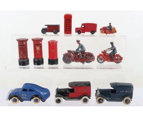 Taylor & Barrett Pre War Air Mail Van, lead blue body/wheel hubs, original white tyres, Taylor & Barrett Royal Mail Van, red/