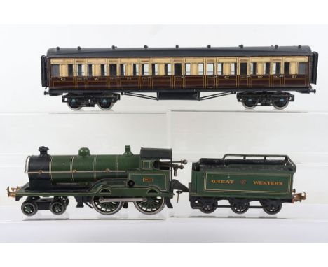 Bing for Bassett-Lowke 0 gauge clockwork 4-4-0 George the Fifth locomotive and tender, engine no 3433 and six wheel Great Wes