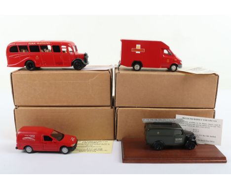 Four Promod Royal Mail Models,Pro 216 1946 Morris Y Type GPO Van, Pro 234 Bedford OB Bus Mobile Public Telephones, Pro 285 19