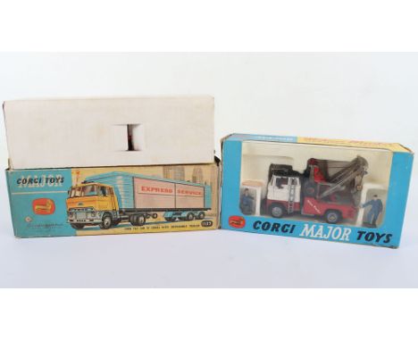 Two Corgi Major Toys Commercial Vehicles, 1137 Ford Tilt Cab ‘H’ Series with Detachable Trailer ‘Express Service’ metallic bl