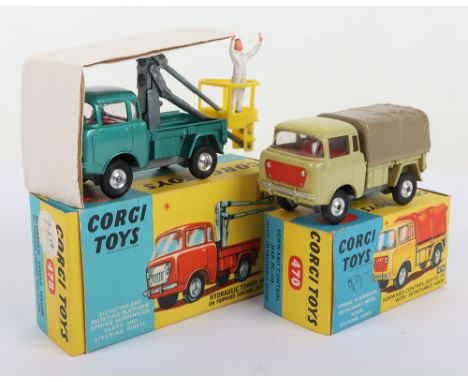 Vintage Corgi Toys 478 Hydraulic Tower Wagon on Forward Control Jeep FC-150, metallic green body, lemon interior, spun shaped