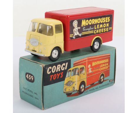 Vintage Corgi Toys boxed 459 E.R.F 44G. Moorhouses van, yellow cab chassis, blue tinted windscreen, red back with ‘Moorhouses