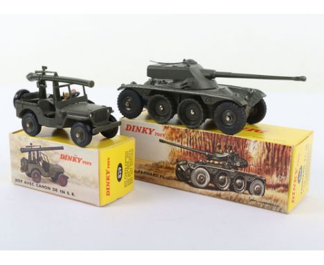 Two Vintage Boxed French Dinky Toys Military Models, 827 Panhard FL10 Armoured Car complete with aerial, inner packing and 82