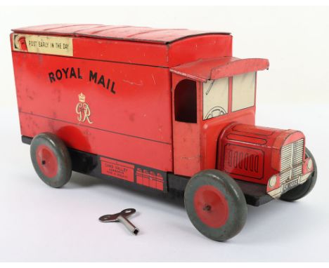 Rare Chad Valley Clockwork Tinplate Royal Mail van CV 1032 number plate, circa 1947, lithographed tinplate body  in red, with