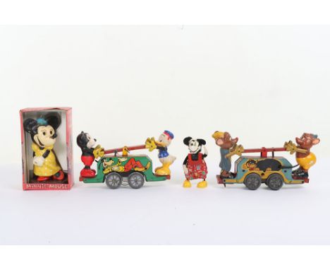 Wells-Brimtoy London Walt Disney Mickey Mouse Handcart, 0 Guage English 1936, tinplate lithographed, handcart with Pluto and 