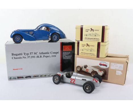 CMC 1:18 scale model 1938 Bugatti Type 57 SC Atlantic Coupe, boxed, excellent condition, together with a Revival model Auto U