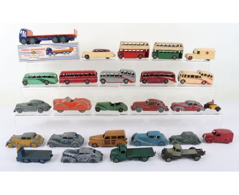 A Quantity of Playworn Dinky Toys, including:14a BEV Truck,25e Tipping Truck (missing back) 27g Plymouth estate car,  29c Dou