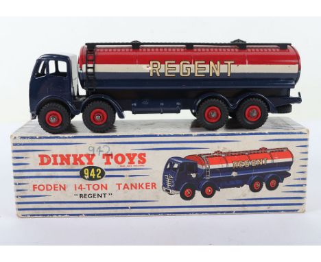 Dinky Supertoys 942 Foden 14-Ton Tanker “Regent” dark blue 2nd type cab/chassis, red/white/blue tinplate tank, red diecast wh