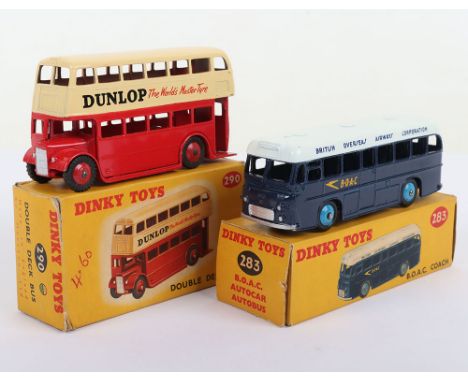 Dinky Toys 283 B.O.A.C. Coach, dark blue body, white roof, sky blue wheel hubs, in near mint original condition, with illustr